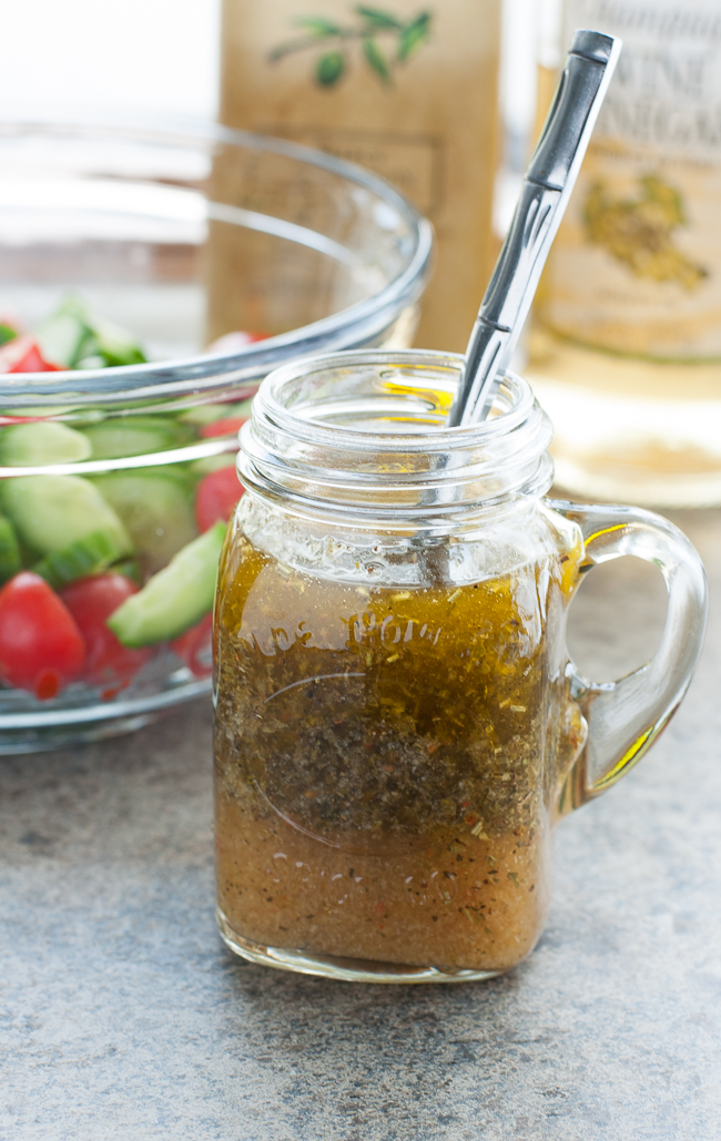 This uber easy Homemade Italian dressing is so fast and flavorful, you'll never buy pre-made dressing again!