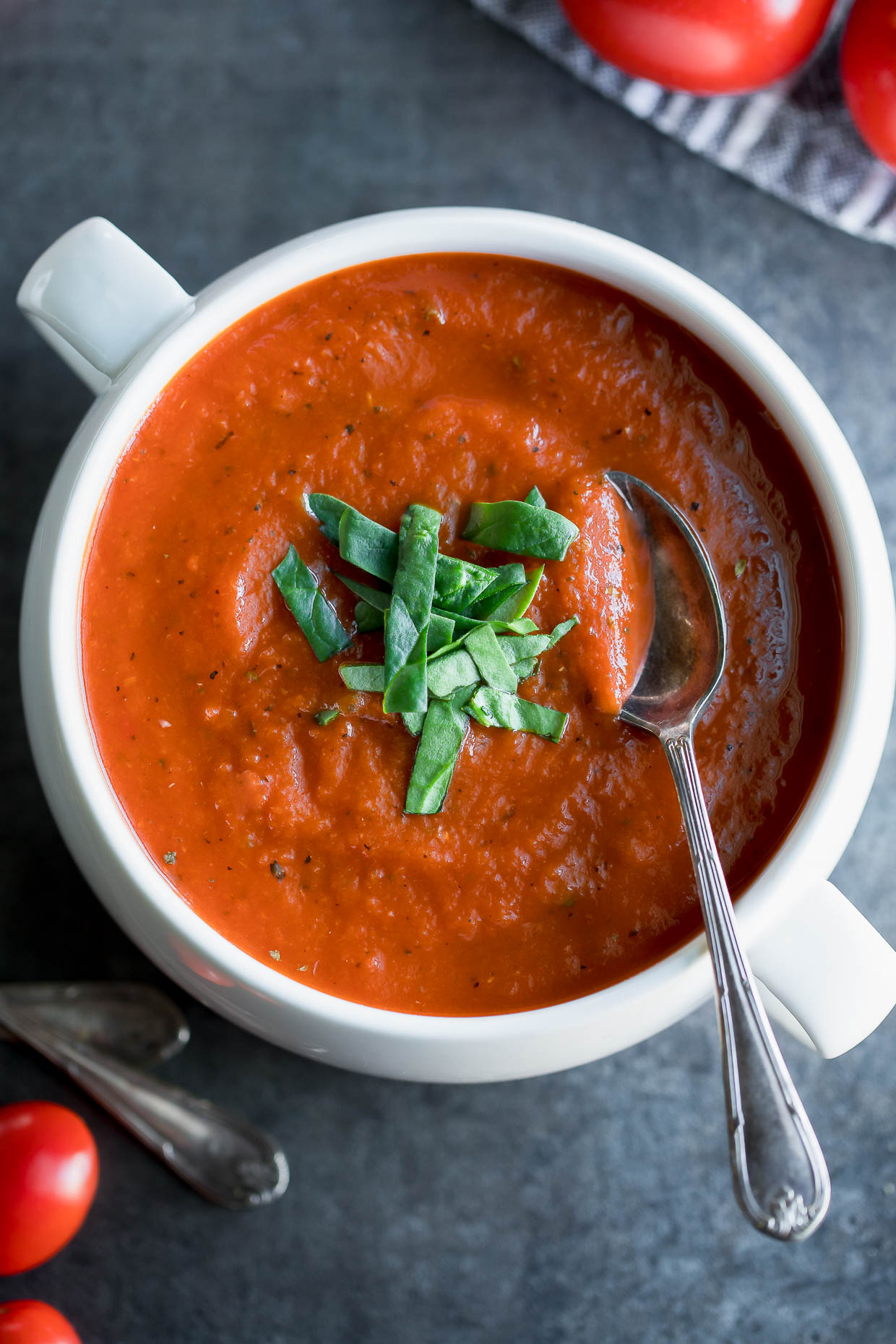 Fire Roasted Tomato Soup with Basil