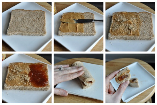 Peanut Butter and Jelly Sushi Rolls step by step photo collage