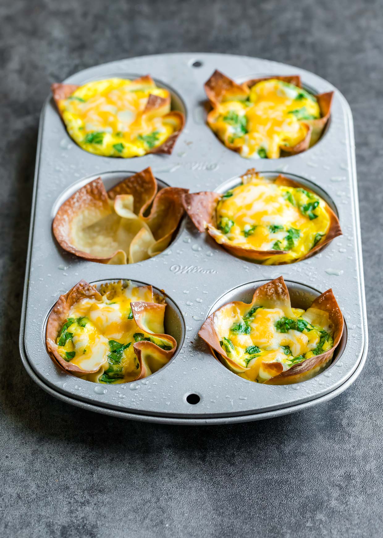 spinach egg cheese wonton cup muffin tins