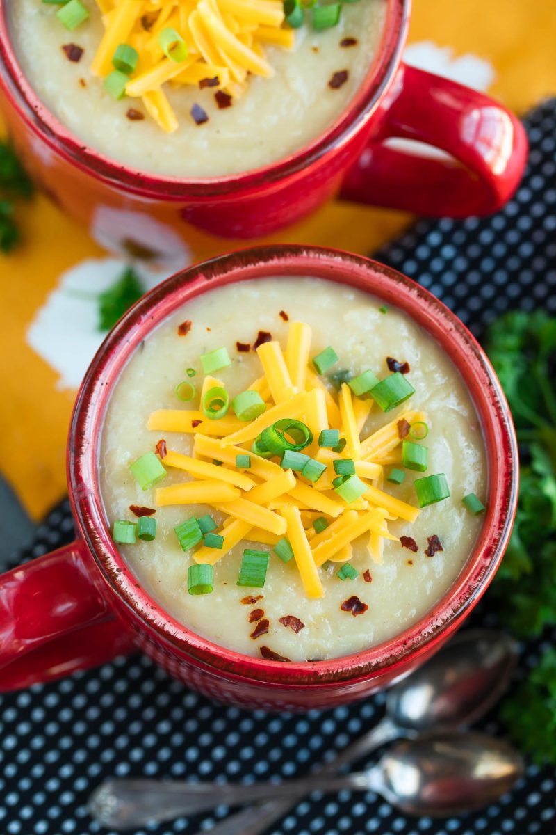 mug of Loaded Crock-Pot Vegetarian Baked Potato Soup