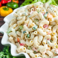 This quick and easy homestyle macaroni salad is the perfect side dish for your Spring picnics and Summer barbecues!