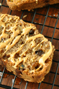 Browned Butter Banana Bread with Honey and Peanut Butter Drizzle