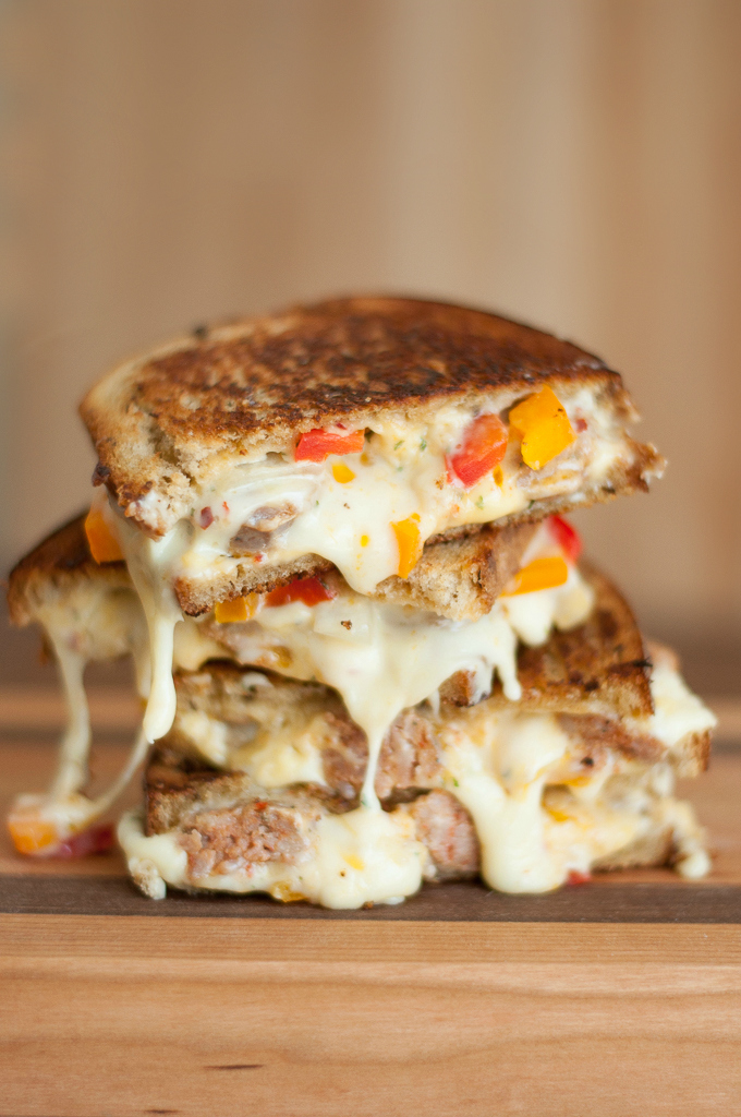 Sausage, Pepper, and Onion Chipotle Grilled Cheese