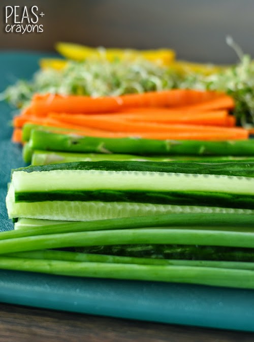 sliced vegetables for vegan sushi