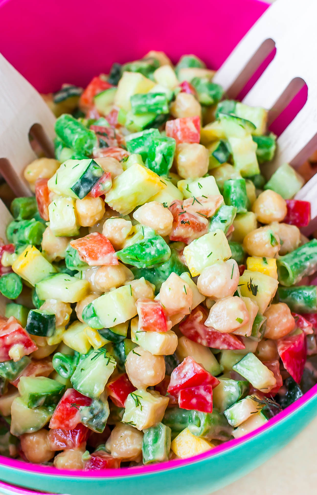 This Farmer's Market Chopped Salad is topped with an irresistible avocado dill dressing that is sure to earn itself a spot on the table with all your glorious Summer eats! Vegan + Paleo