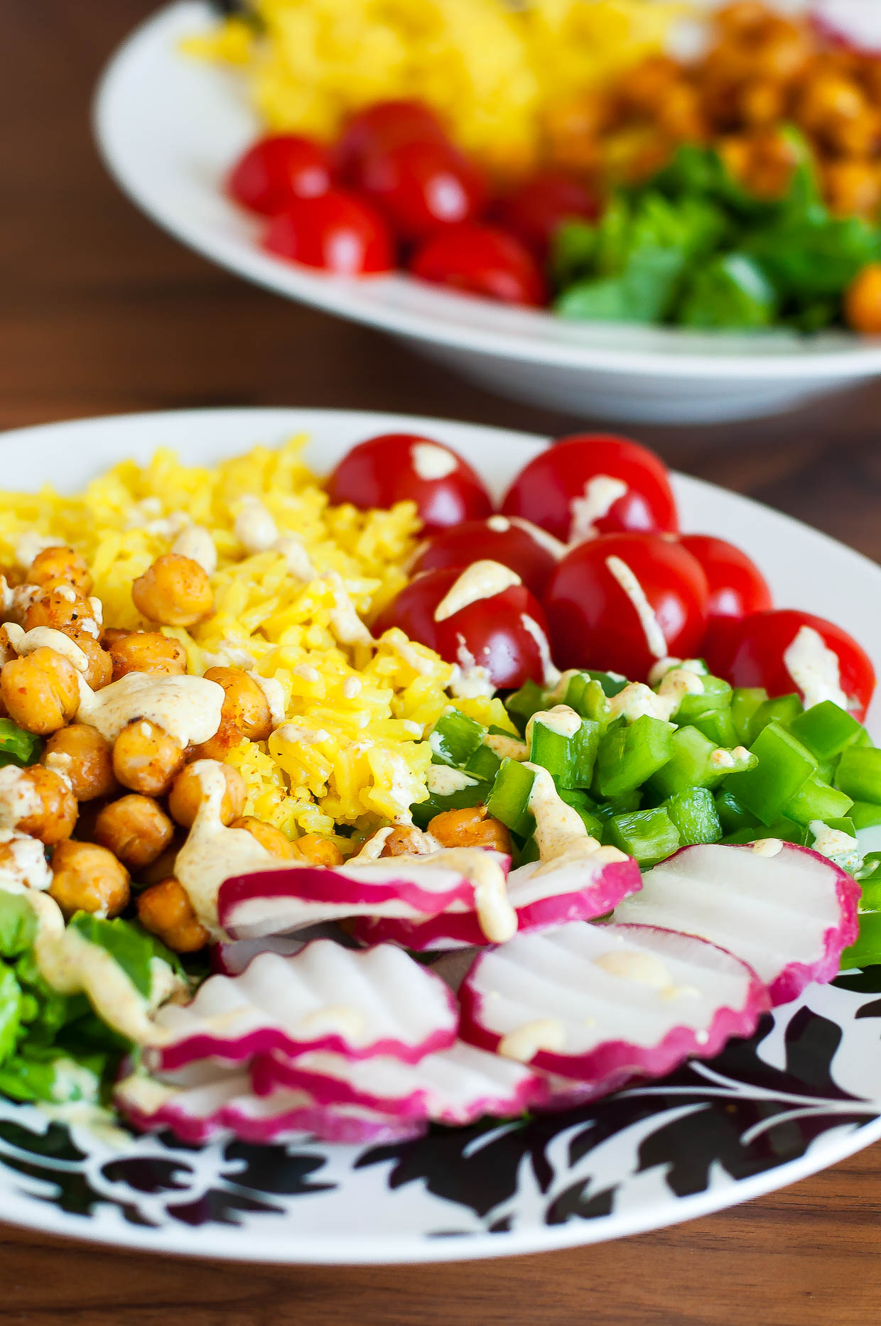 Roasted Chickpea Taco Salad Rice Bowls with Creamy Curry Dressing