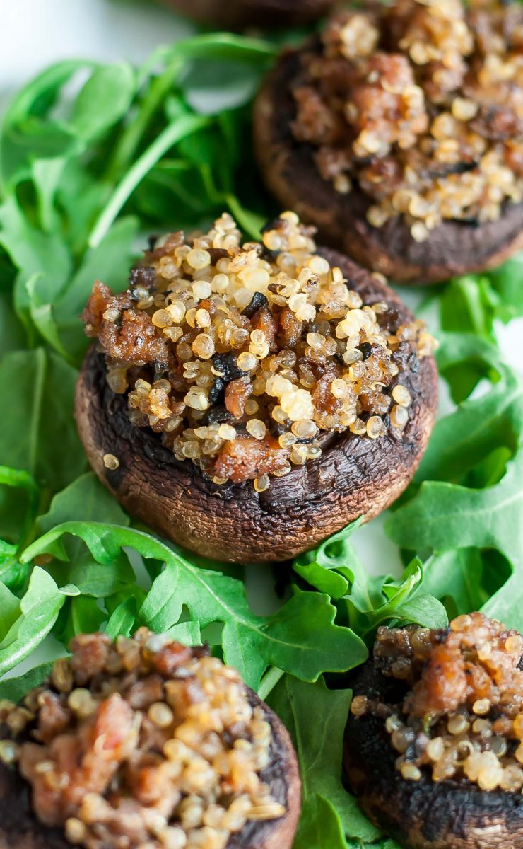 Betcha can't eat just one of these Sausage, Garlic, and Quinoa Stuffed Mushrooms! This delicious party appetizer is wildly addictive and gloriously gluten-free too.