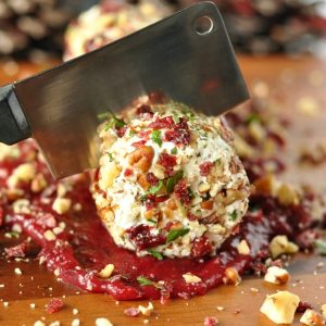 Cranberry Goat Cheese Log with Walnuts, Pecans, and Parsley