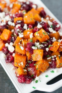 Honey Roasted Butternut Squash with Cranberries and Feta - This sweet and savory side dish is perfect for the holidays and loaded with Fall flavor!