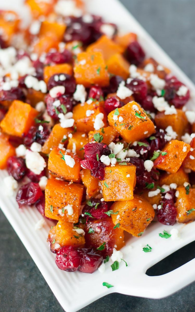 Honey Roasted Butternut Squash with Cranberries + Feta