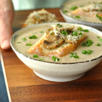 Creamy Mushroom Brie Soup with Garlicky Mushroom Bruschetta