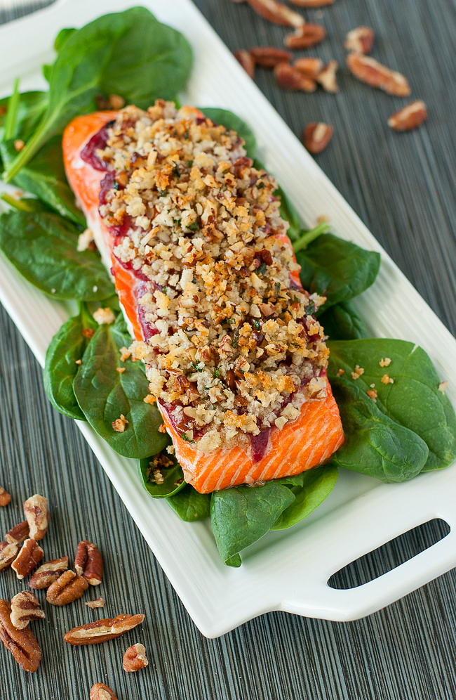 Cranberry Pecan Crusted Salmon :: snag some yummy leftover cranberry sauce to whip up this sweet and savory salmon!