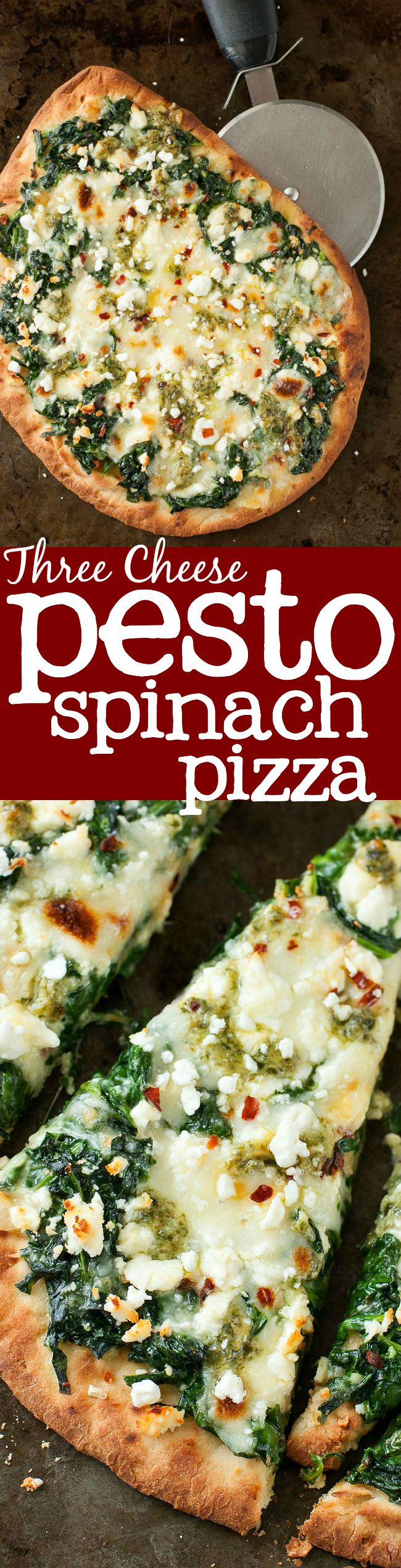 Three Cheese Pesto Spinach Flatbread Pizza :: alternate title: how to eat an entire 5oz box of spinach for lunch without making a salad!