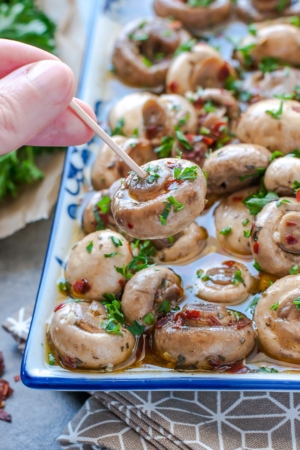 Skip the jar and whip up these easy breezy 10 Minute Marinated Mushrooms at home!