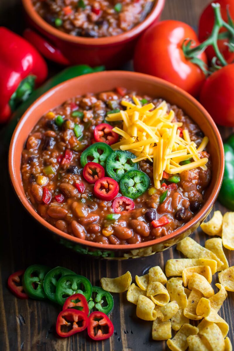 Quinoa Chili Bowl with Toppings