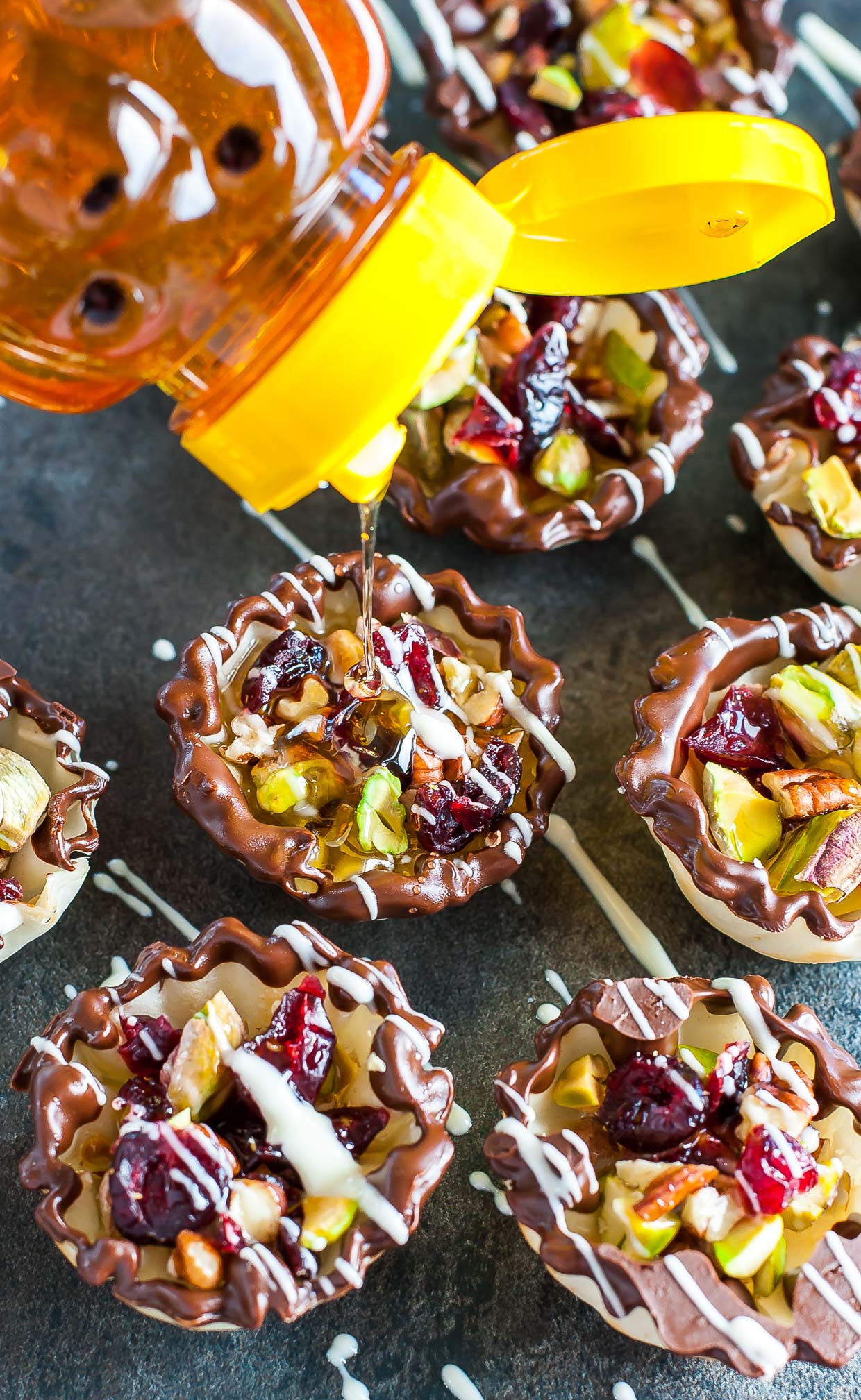 Chocolate Cranberry Phyllo Cups with Honey