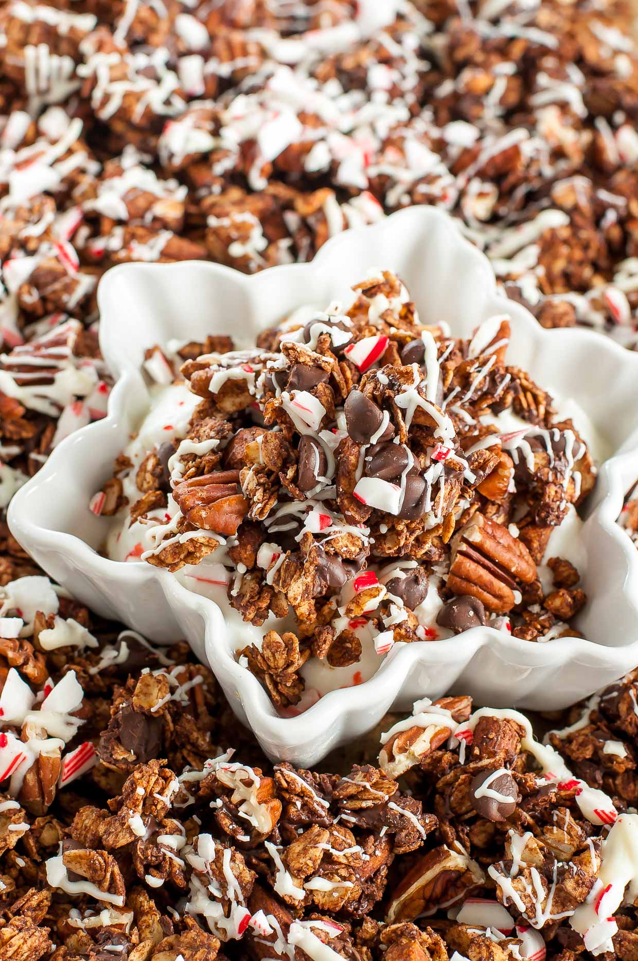 Homemade Peppermint Bark Granola :: Prepare to have your socks rocked by this triple chocolate peppermint bark granola!