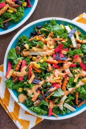Southwestern Kale Salad with BBQ Ranch and Pecans