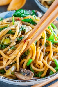 Spinach Mushroom Leek Long Life Noodles