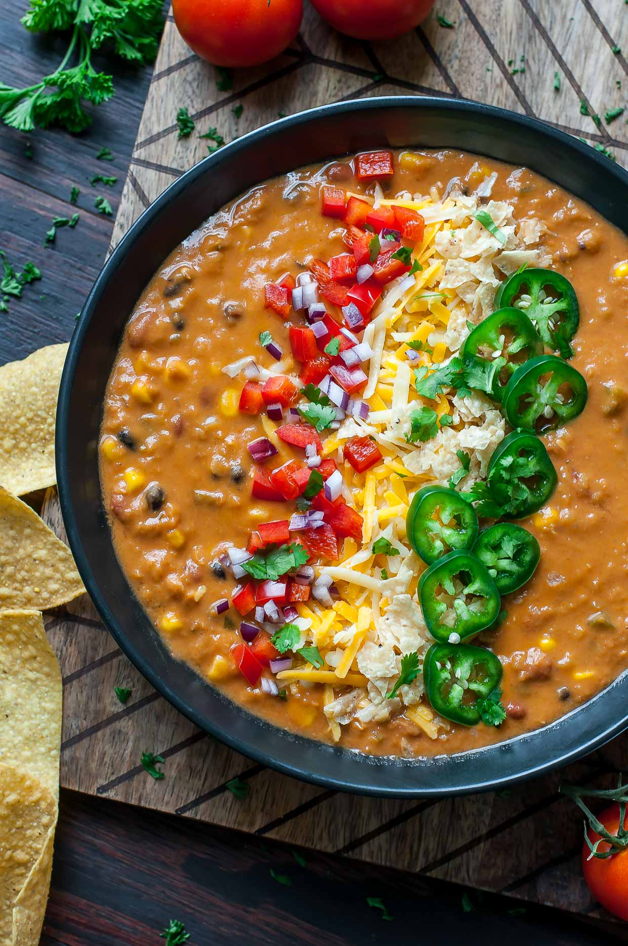 This uber easy and crazy flavorful Vegetarian Lentil Tortilla Soup can be made in a pressure cooker, slow cooker, or on the stove - game on!