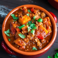 Smoky Chipotle Turkey and Sweet Potato Chili; this uber easy and crazy flavorful chili recipe has both Instant Pot and stove top instructions!