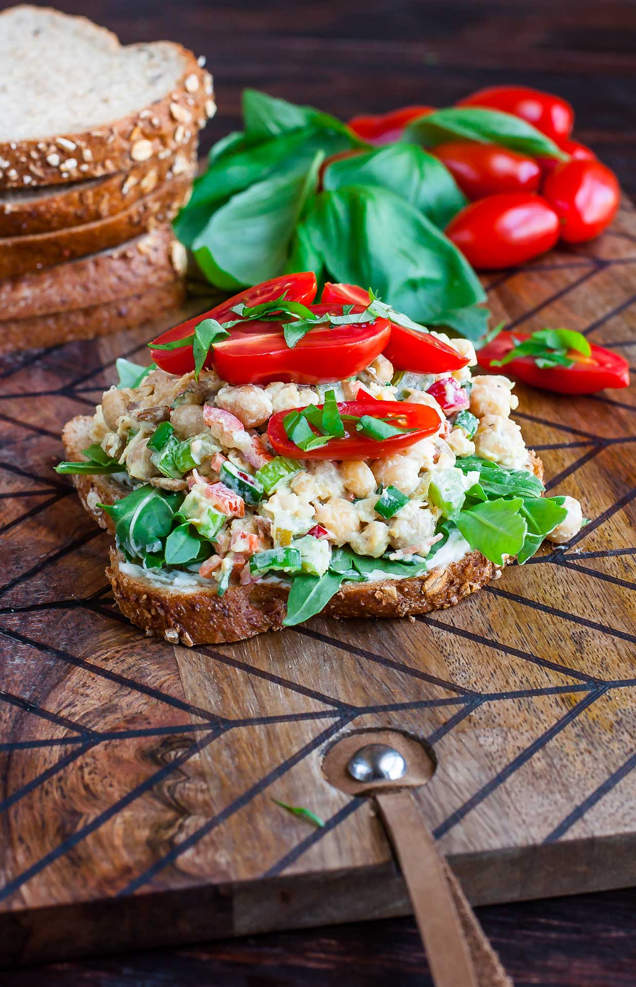 Tomato Basil Chickpea Salad Sandwich FTW! Whip up this scrumptious chickpea salad in advance for speedy make-ahead lunches or picnic eats.