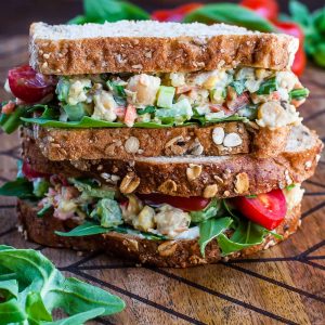Tomato Basil Chickpea Salad Sandwich FTW! Whip up this scrumptious chickpea salad in advance for speedy make-ahead lunches or picnic eats.