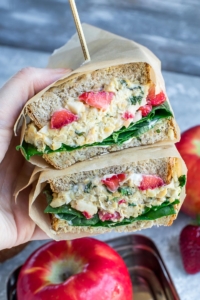 This Strawberry Basil Chickpea Salad Sandwich makes a tasty (and portable!) lunch for work, school, or home. Even better? It's quick, easy, and healthy too!
