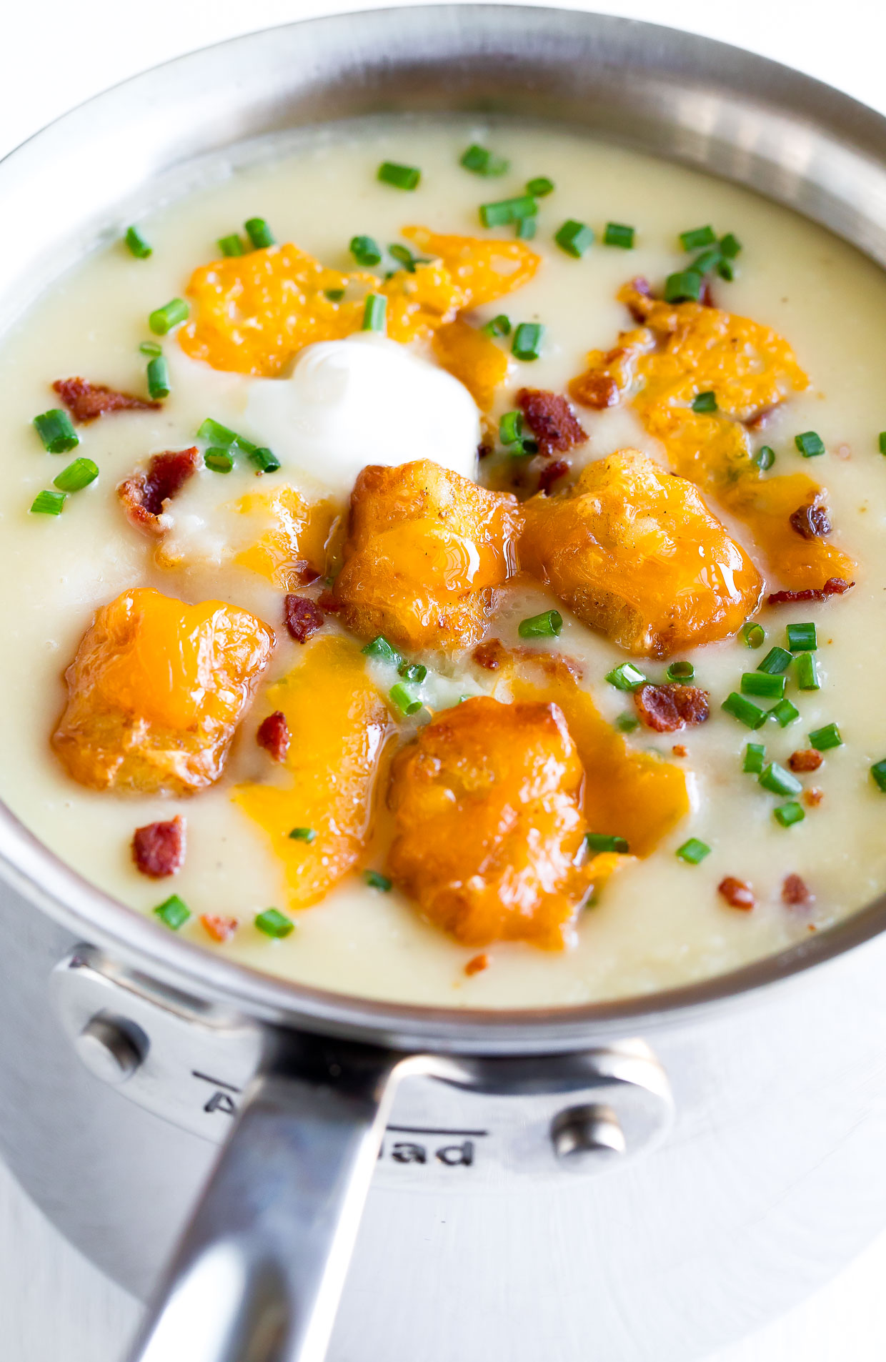 Loaded Potato Soup with Cheesy Tater Tots