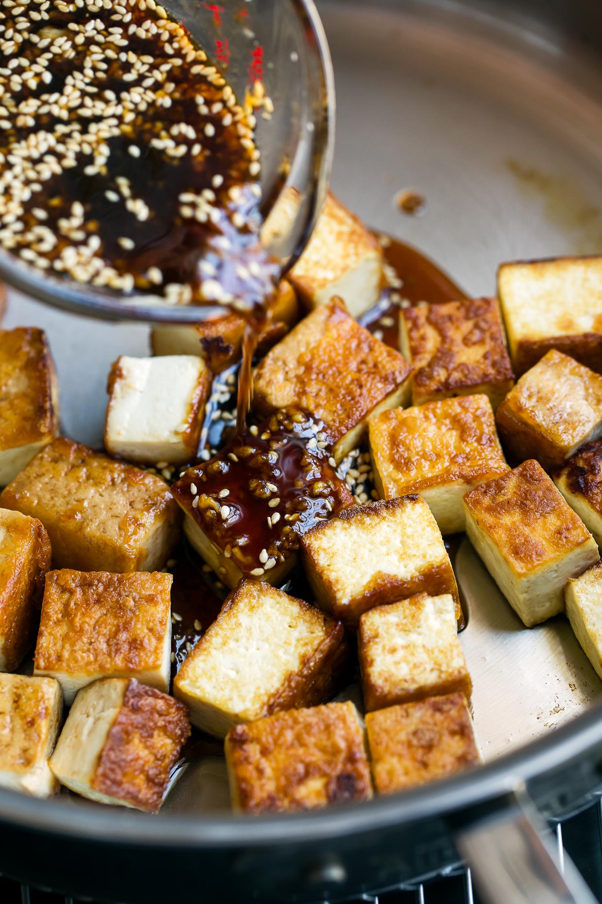 pan fried tofu with honey garlic sauce