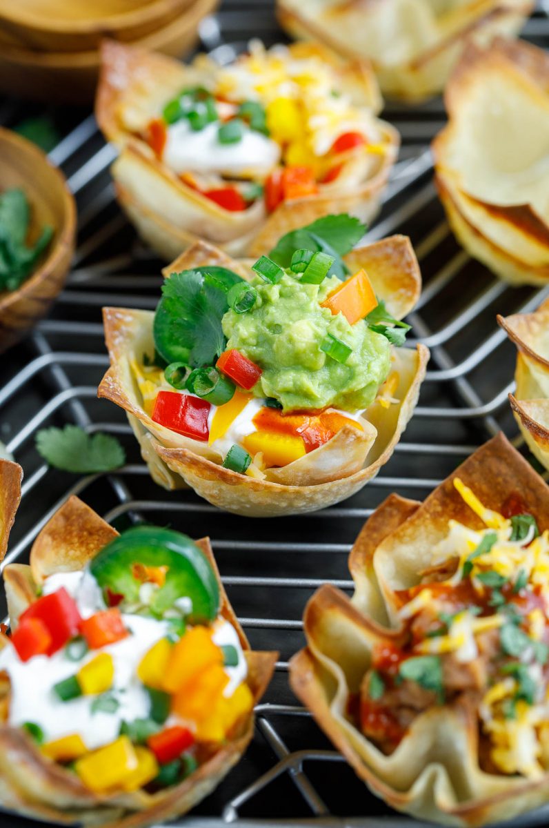 Healthy Cinco de Mayo Recipes - Vegetarian Wonton Taco Cups with Guacamole