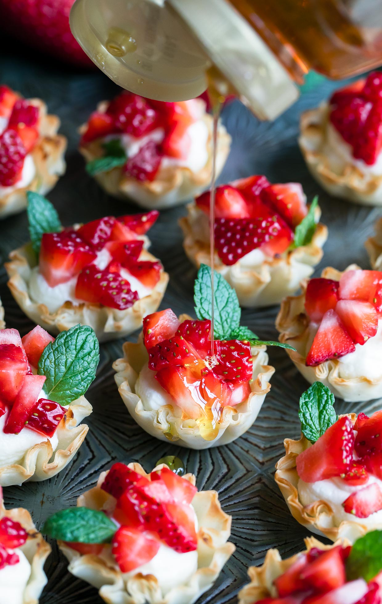 Whipped Feta Strawberry Phyllo Cups with honey