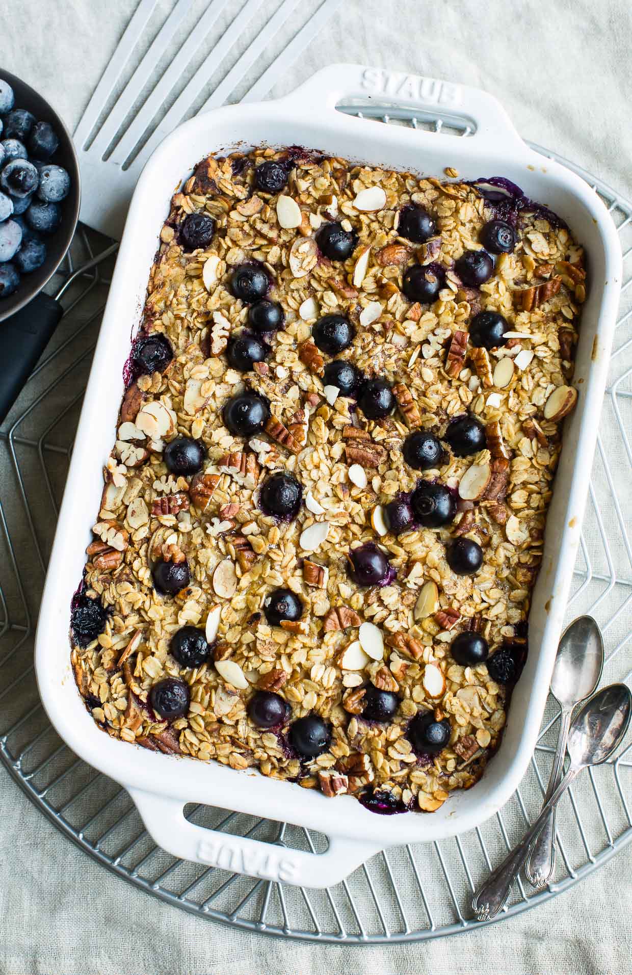 Blueberry Baked Oatmeal in Baking Dish