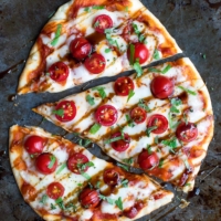 Margherita Flatbread Pizza Recipe with Basil and Balsamic