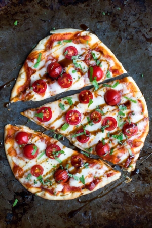 Margherita Flatbread Pizza Recipe with Basil and Balsamic