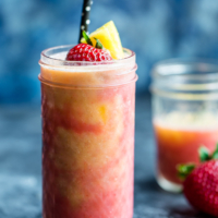 Tropical Pineapple Strawberry Swirl Smoothie with Yogurt and Honey