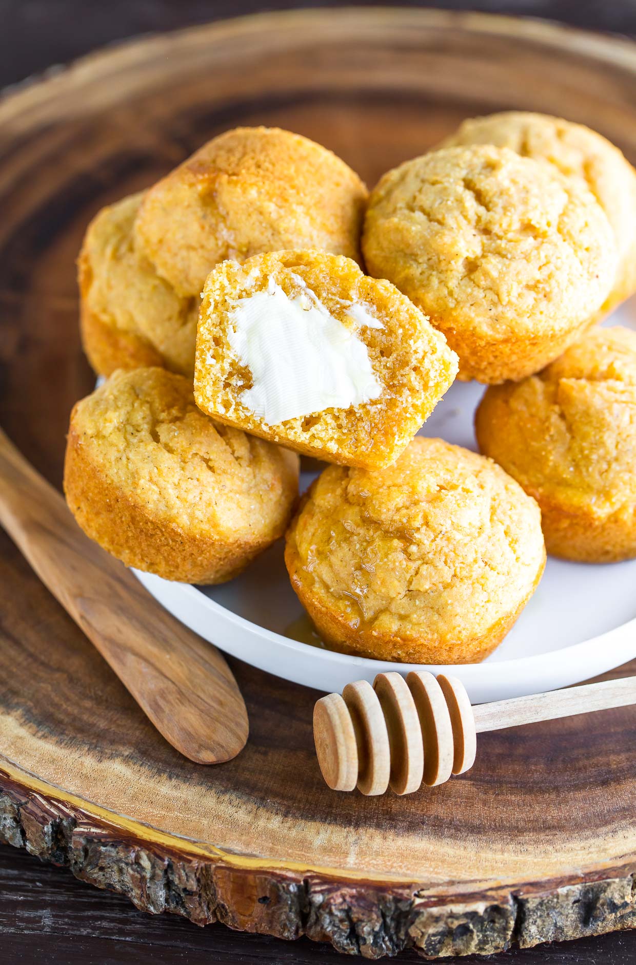 Sweet Potato Cornbread Muffins with Honey and Butter