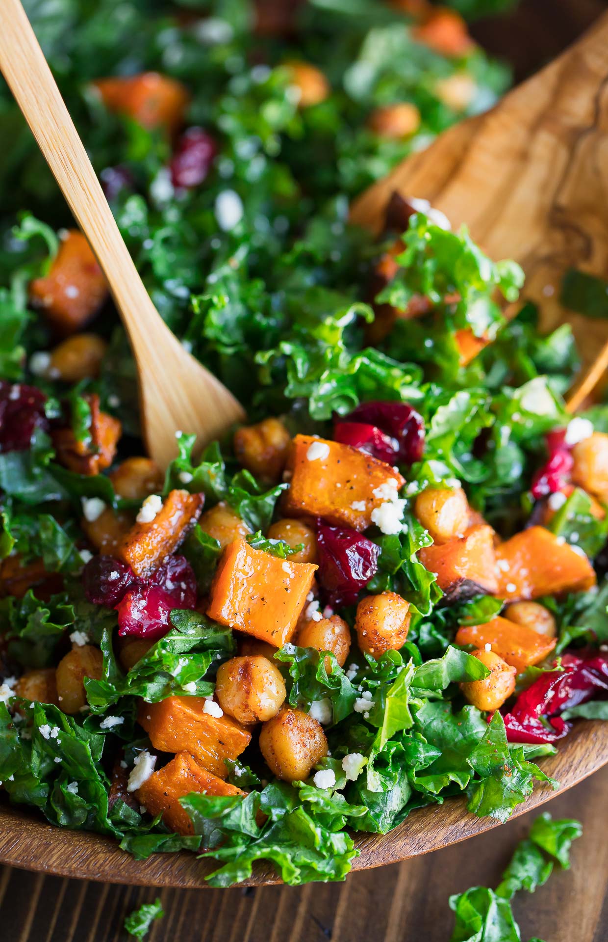 Roasted Butternut Squash Kale Salad with Chickpeas and Cranberries Recipe
