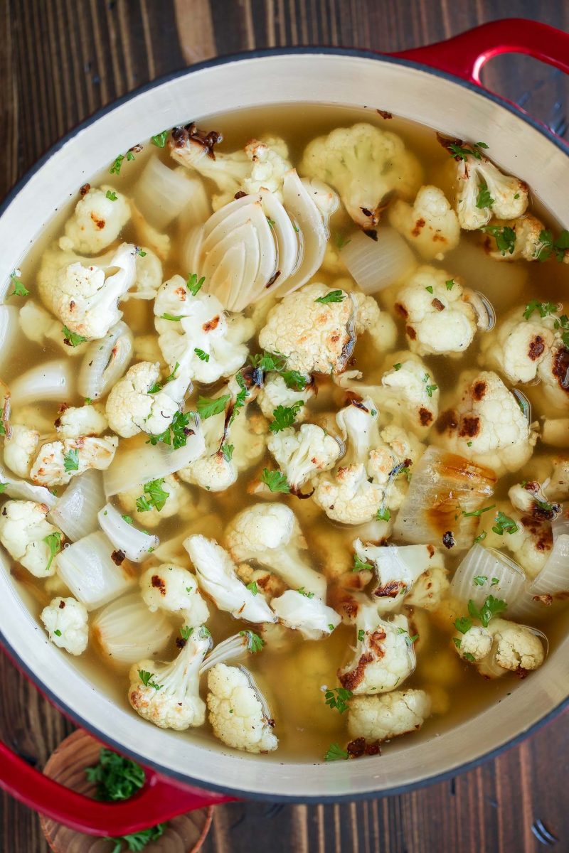 Roasted Cauliflower Soup in Dutch Oven