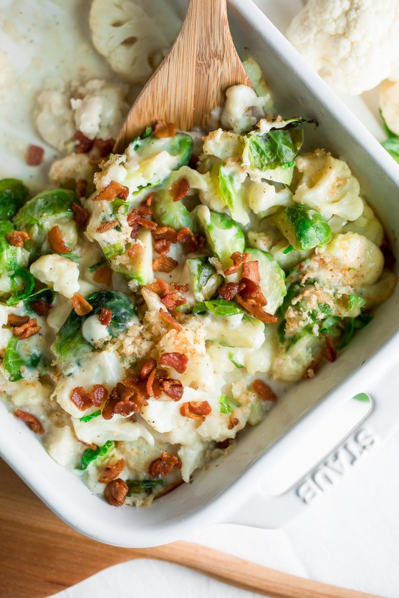 Cauliflower and Brussels Sprout Casserole with Bacon