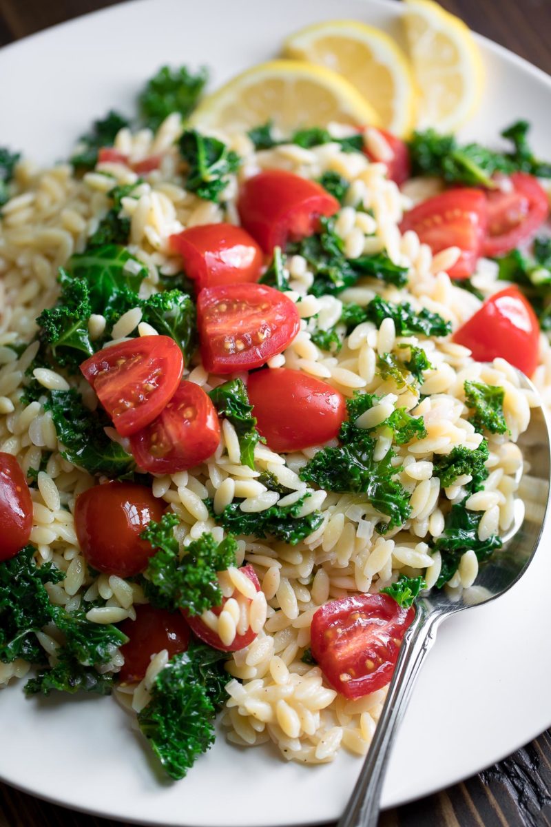 Lemon Orzo with Parmesan, Kale, and Cherry Tomatoes