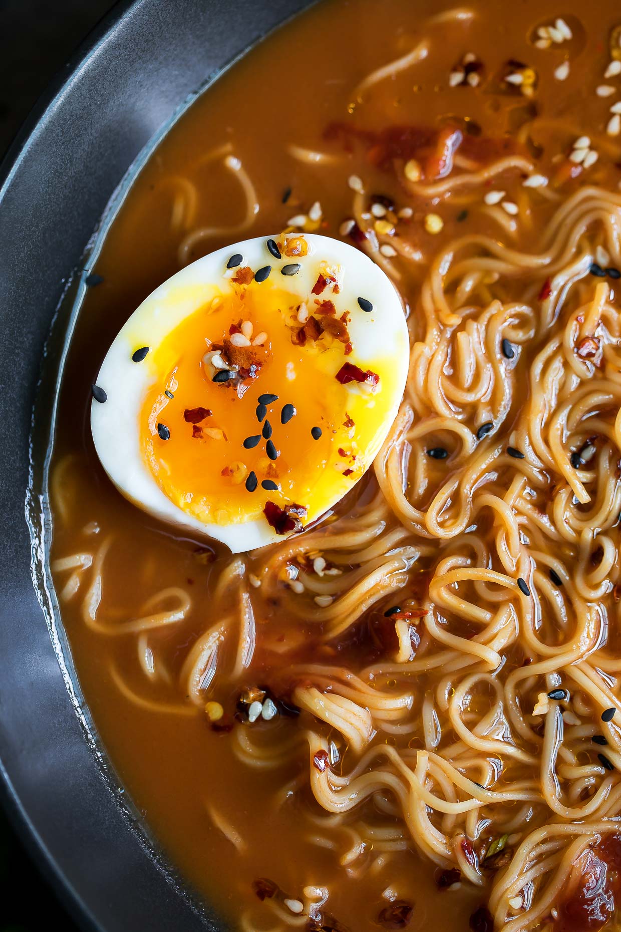 Spicy Vegetarian Ramen with Jammy Soft Boiled Egg