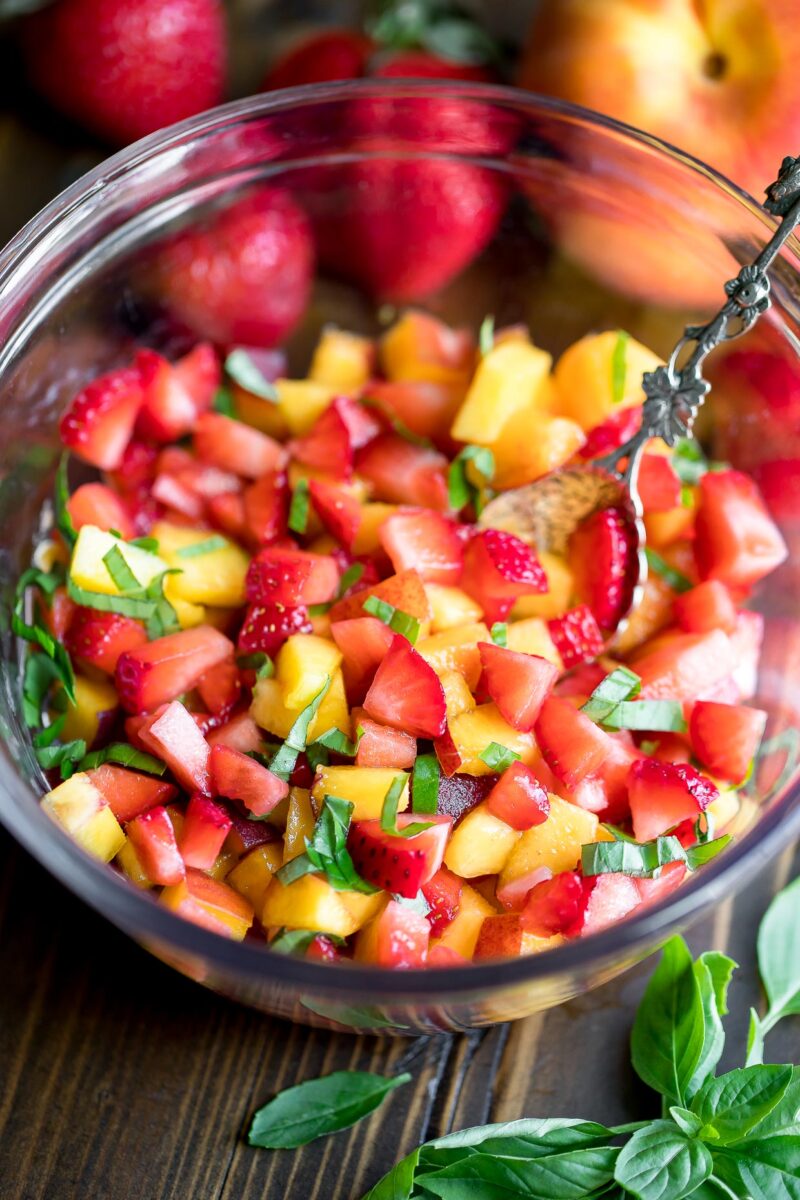 Strawberry Peach Fruit Salad Bowl