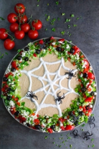 Spooky Spider Web Halloween Hummus Dip
