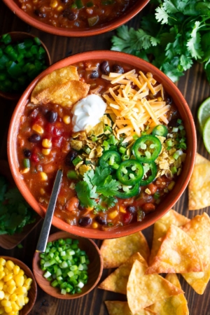 Vegetarian Enchilada Soup with Beans and Rice