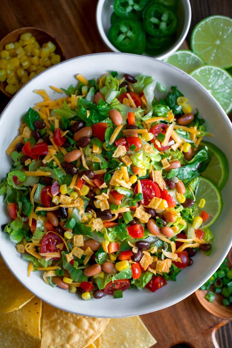 Vegetarian Black Bean and Pinto Bean Taco Salad with Toppings