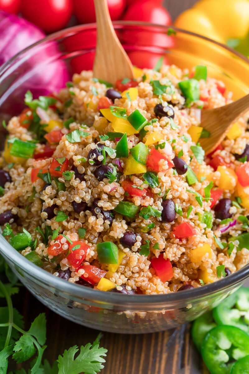 Southwest Veggie Quinoa Salad with Cilantro, Black Beans, Peppers, and Onion