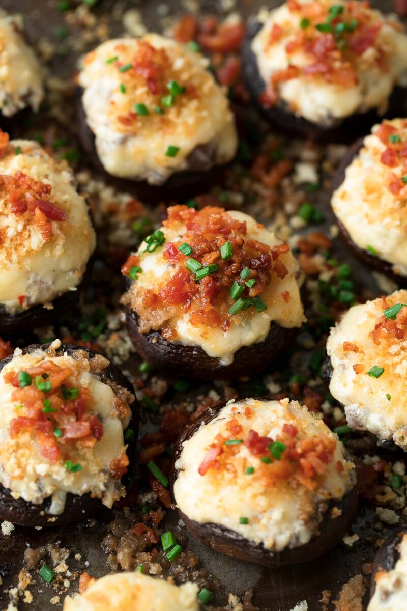 Cheesy White Cheddar Stuffed Mushrooms with Bacon