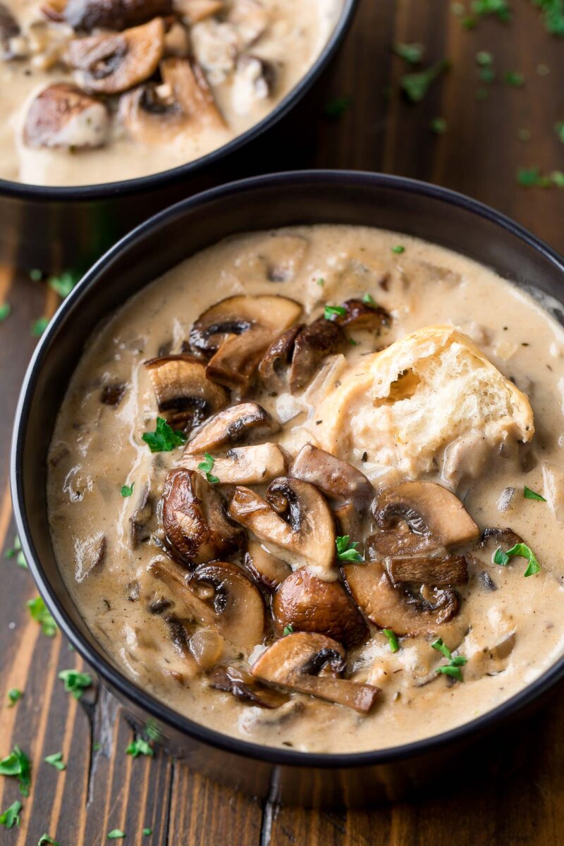 Creamy Mushroom Soup with Fresh Baguette